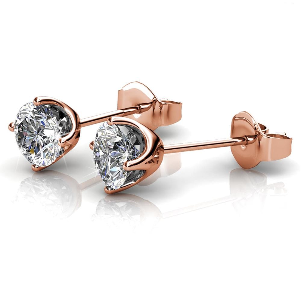 Boxed 3 Pairs of Rose Gold Earrings Set Embellished with Swarovski Crystals - Brilliant Co