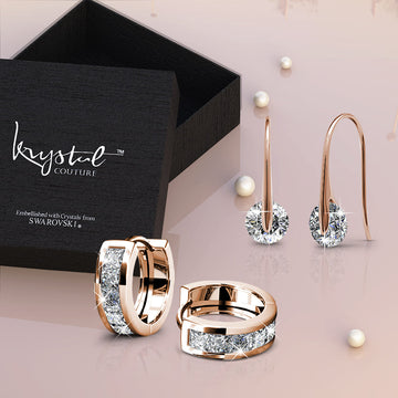 Boxed 2 Pairs of Rose Gold Earrings Set Embellished with SWAROVSKI® Crystals