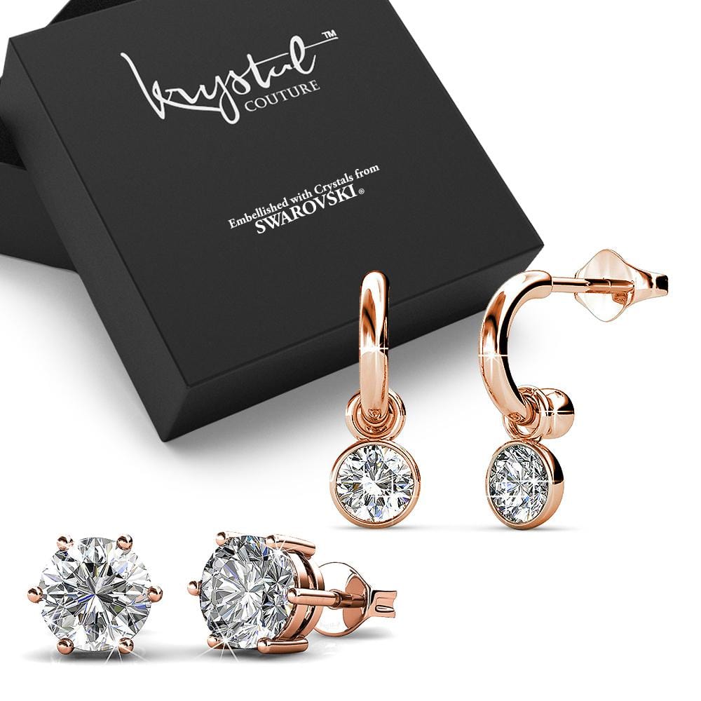 Boxed 2 Pairs of Rose Gold Earrings Set Embellished with Swarovski¬¨√Ü Crystals - Brilliant Co