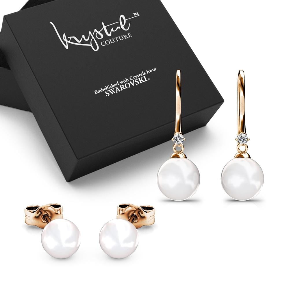 Boxed 2 Pairs of Rose Gold Earrings Set Embellished with Swarovski Crystals - Brilliant Co