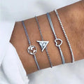 Boxed Bohemian Multi Layered Charm Bead Bracelet and Huggies White Gold Plated Earrings Set - Grey