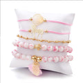 Boxed Bohemian Multi Layered Charm Bead Bracelet and Hoop White Gold Plated Earrings Set - Pink