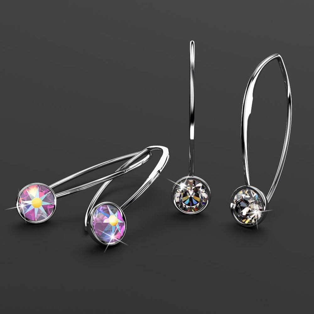 Boxed 2 pair Multi-colour Embellished with Crystals from Swarovski  AB crystal White Gold Earrings
