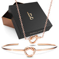 Boxed Single Knotted Tie Promise Necklace and Bangle Set in Rose Gold Plated