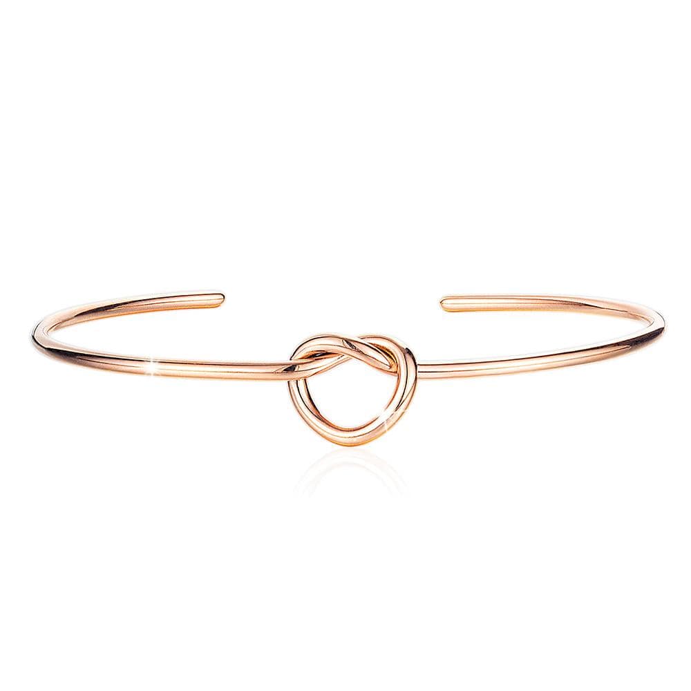 Boxed Single Knotted Tie Promise Necklace and Bangle Set in Rose Gold Plated