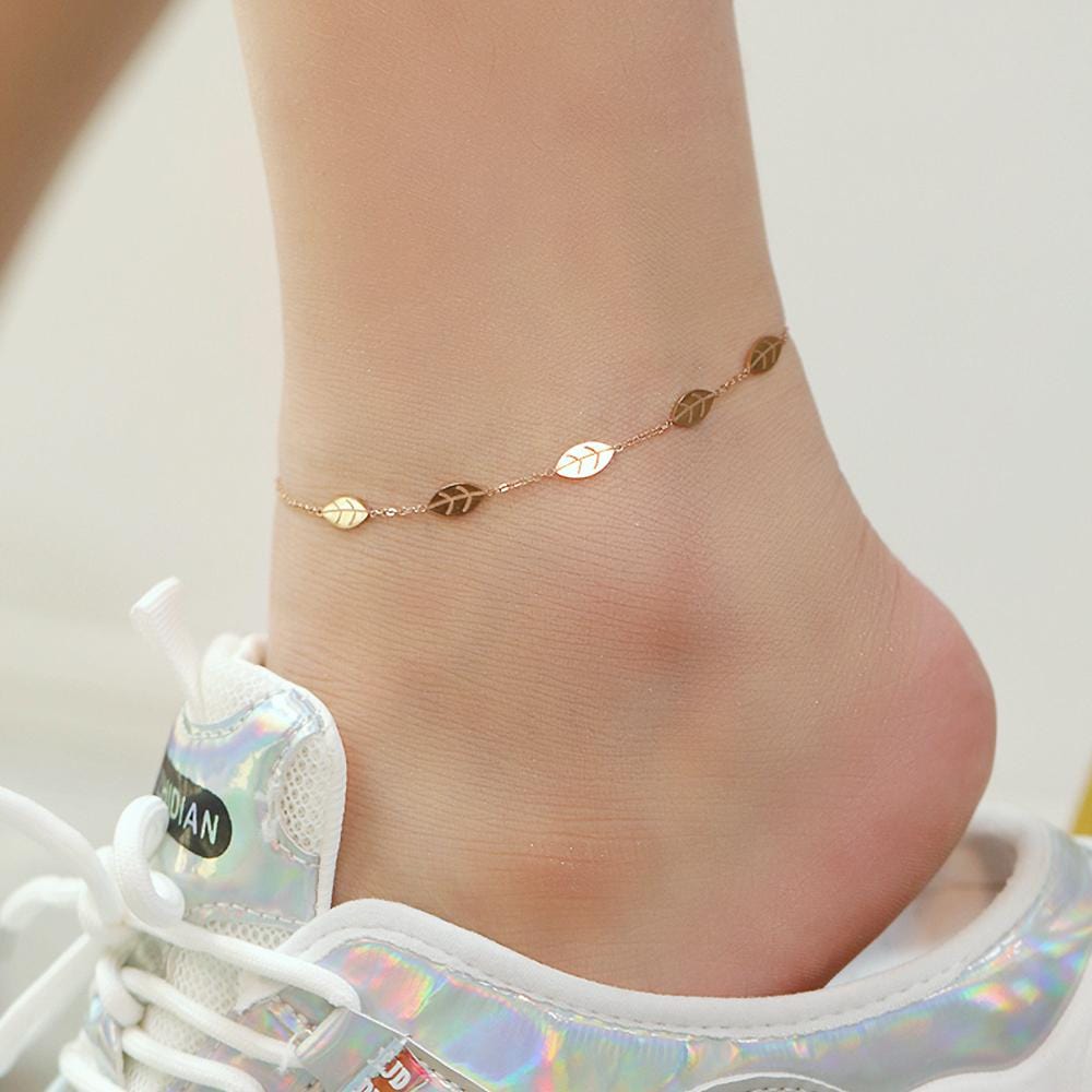 Boxed Flower Nature Earrings and Leaves Anklet Set in Rose Gold Plated