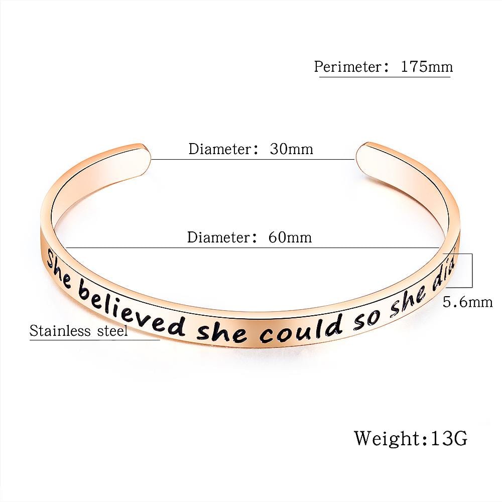 Boxed Inspirational Inscription Cuff Bangle Set in Rose Gold and White Gold Plated