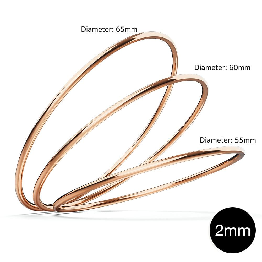 Boxed 3 pcs Solid Golf Bangle 2mm Set in Rose Gold