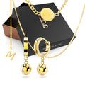 Boxed Miss Letter M Necklace with Brilliant Ball Huggie Earrings in Gold