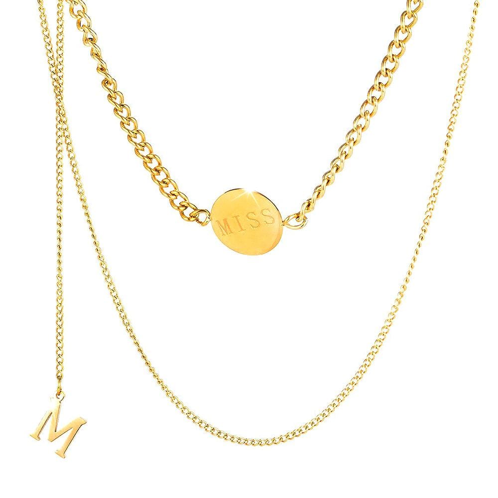 Boxed Miss Letter M Necklace with Brilliant Ball Huggie Earrings in Gold