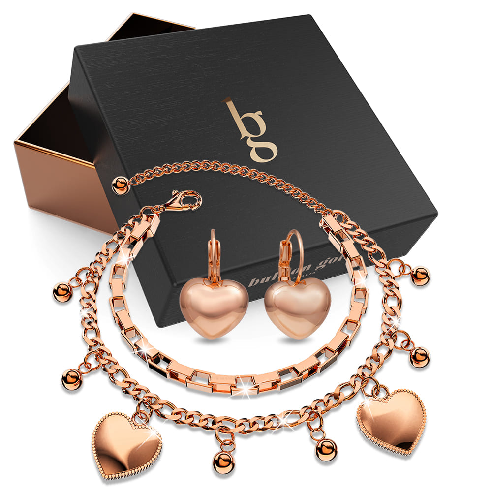 Boxed Signature Love Bracelet with Heart Leverback Earrings in Rose Gold