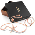 Boxed Starfish Slider Bracelet with Fem Hammered Hoop Earrings in Rose Gold