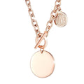 Boxed Round Pendant Toggle Clasp Necklace with Twisted Hoop Earrings in Rose Gold