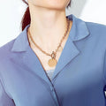 Boxed Round Pendant Toggle Clasp Necklace with Twisted Hoop Earrings in Rose Gold