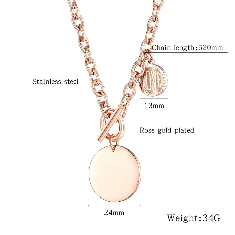 Boxed Round Pendant Toggle Clasp Necklace with Twisted Hoop Earrings in Rose Gold