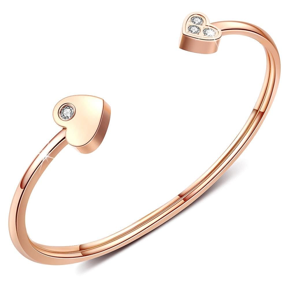 Boxed Heart Love Open Cuff Bangle with Trishia Hoop Earrings in Rose Gold