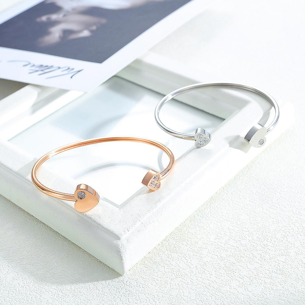 Boxed Heart Love Open Cuff Bangle with Trishia Hoop Earrings in Rose Gold