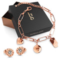 Boxed Bliss Charm Bracelet with Love Bezel Studs Earrings in Rose Gold