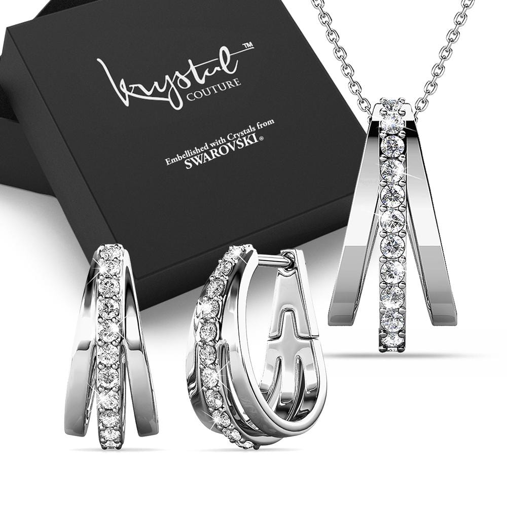 Boxed Sparkly Triple Round White Gold Set Embellished with Swarovski¬¨√Ü Crystals - Brilliant Co