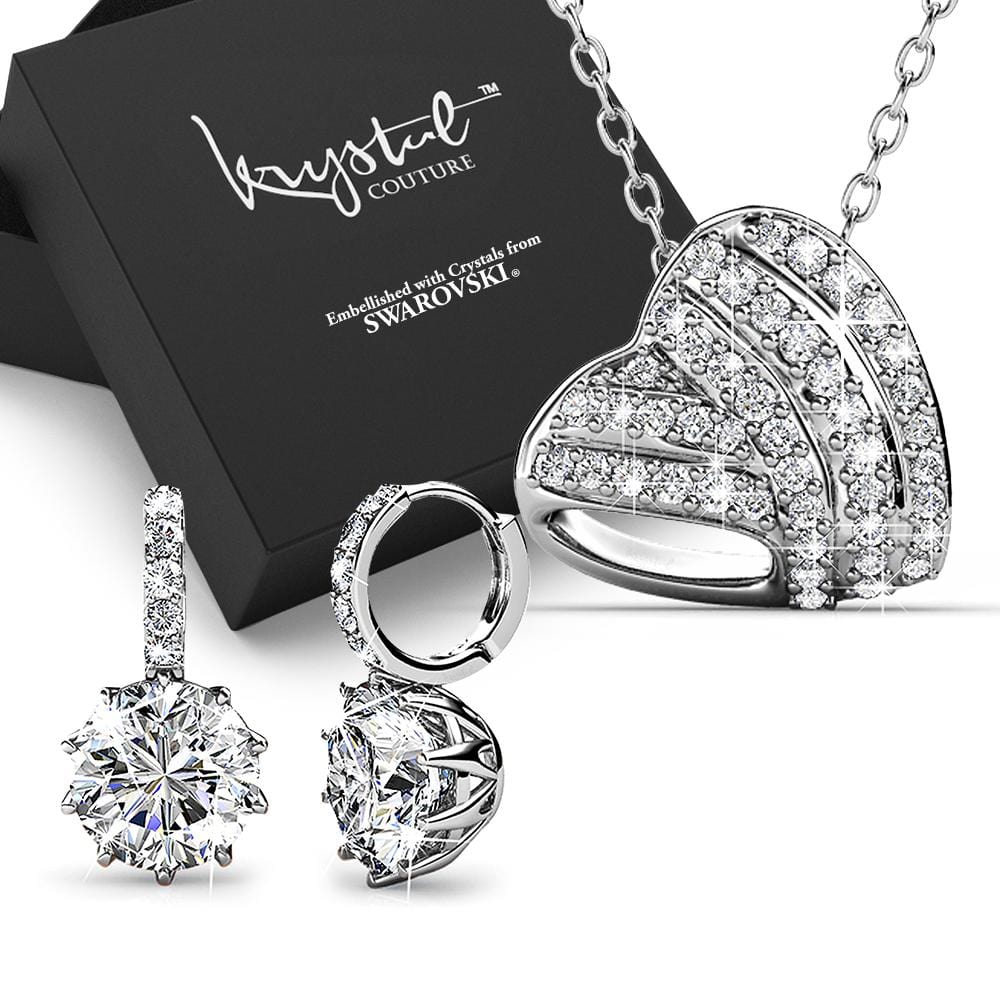 Boxed Timeless Heart Shaped White Gold Set Embellished with Swarovski¬¨√Ü Crystals - Brilliant Co