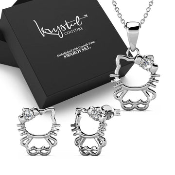 Boxed Hello Kitty White Gold Set Embellished with Swarovski¬¨√Ü Crystals - Brilliant Co