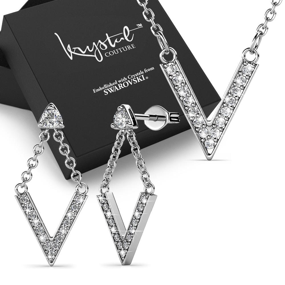 Boxed Luxury V Shaped White Gold Set Embellished with Swarovski¬¨√Ü Crystals - Brilliant Co