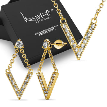 Boxed Luxury V Shaped Gold Set Embellished with Swarovski Crystals
