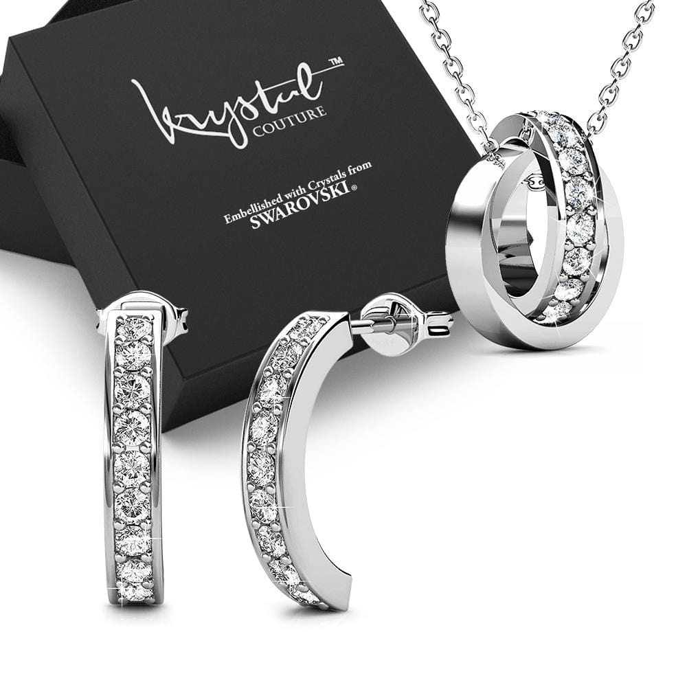 Boxed White Gold Interlock Ring Pendant Necklace and Earrings Set Embellished with Swarovski¬¨√Ü Crystals - Brilliant Co