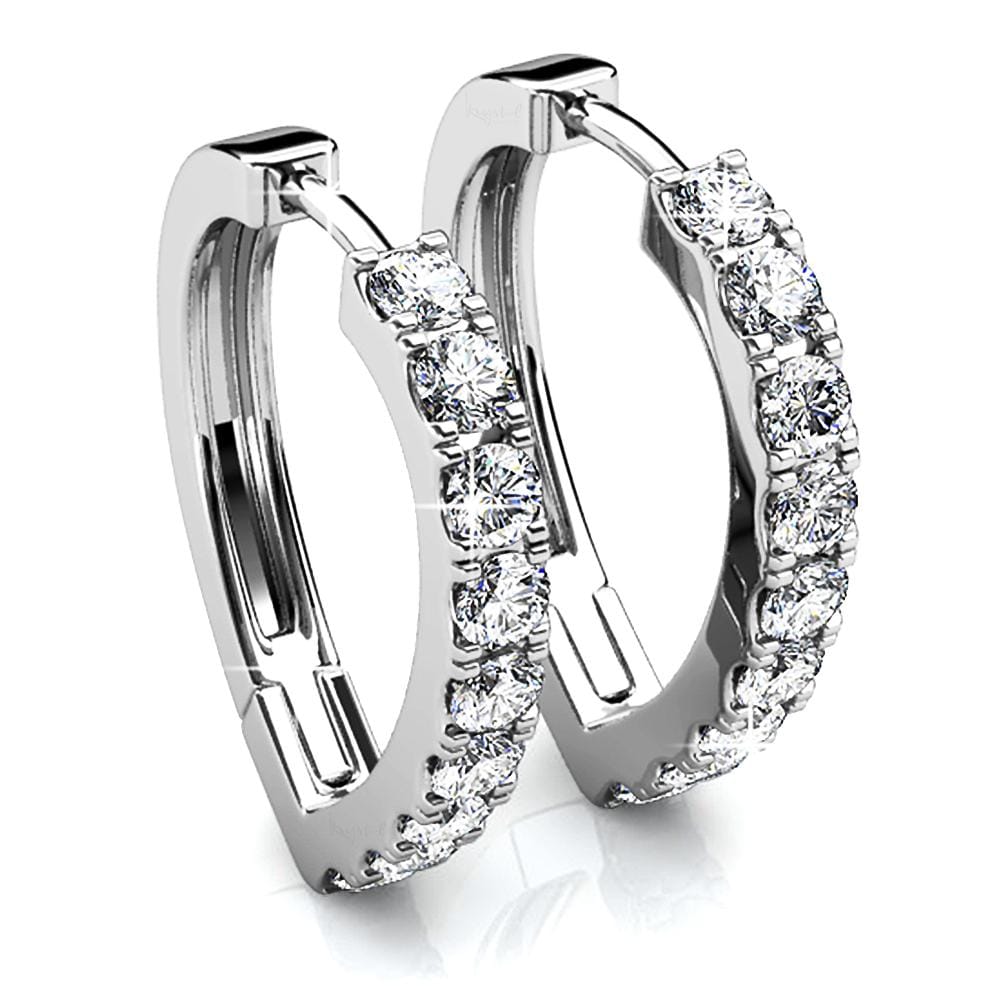 Boxed White Gold Interlocking Heart and Huggie Earrings Set Embellished with Swarovski¬¨√Ü Crystals - Brilliant Co
