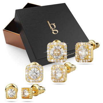 Boxed 3 Pairs Adorable Menoza Gold Stud Earrings Set