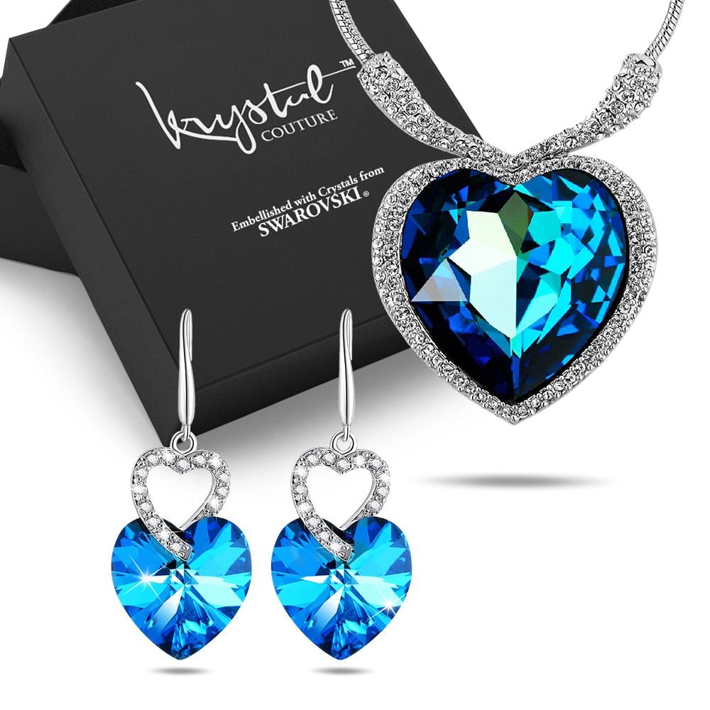 Boxed The Titanic Blue Diamond Necklace and Earrings Set Embellished with Swarovski¬¨√Ü Crystals Set - Brilliant Co