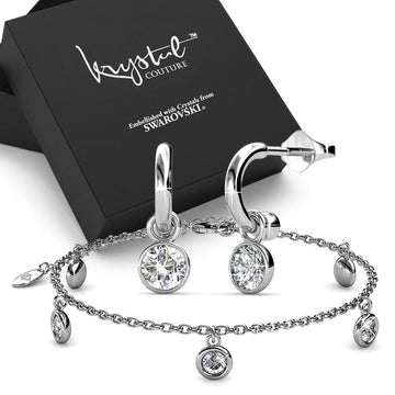 Boxed White Gold Drop Charm Bracelet and Earrings Set Embellished with Swarovski® Crystals - Brilliant Co