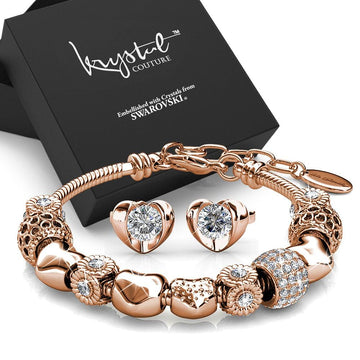 Boxed Rose Gold Multibeaded Bracelet and Earrings Set Embellished with Swarovski¬¨√Ü Crystals - Brilliant Co