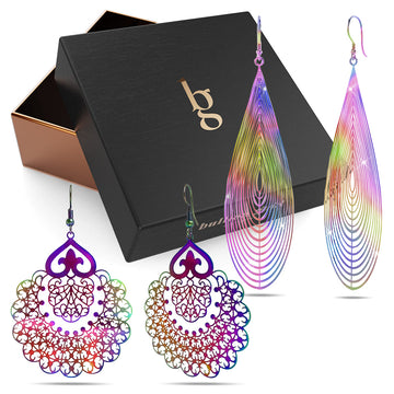 Boxed Set of Laser Etched Earrings In Rainbow