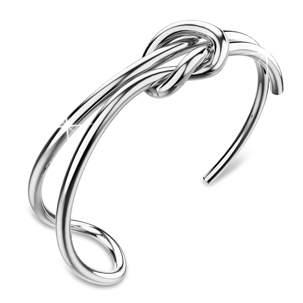 Boxed Forever Knot White Gold Titanium Cuff Bangle & Adjustable Ring Set in White Gold