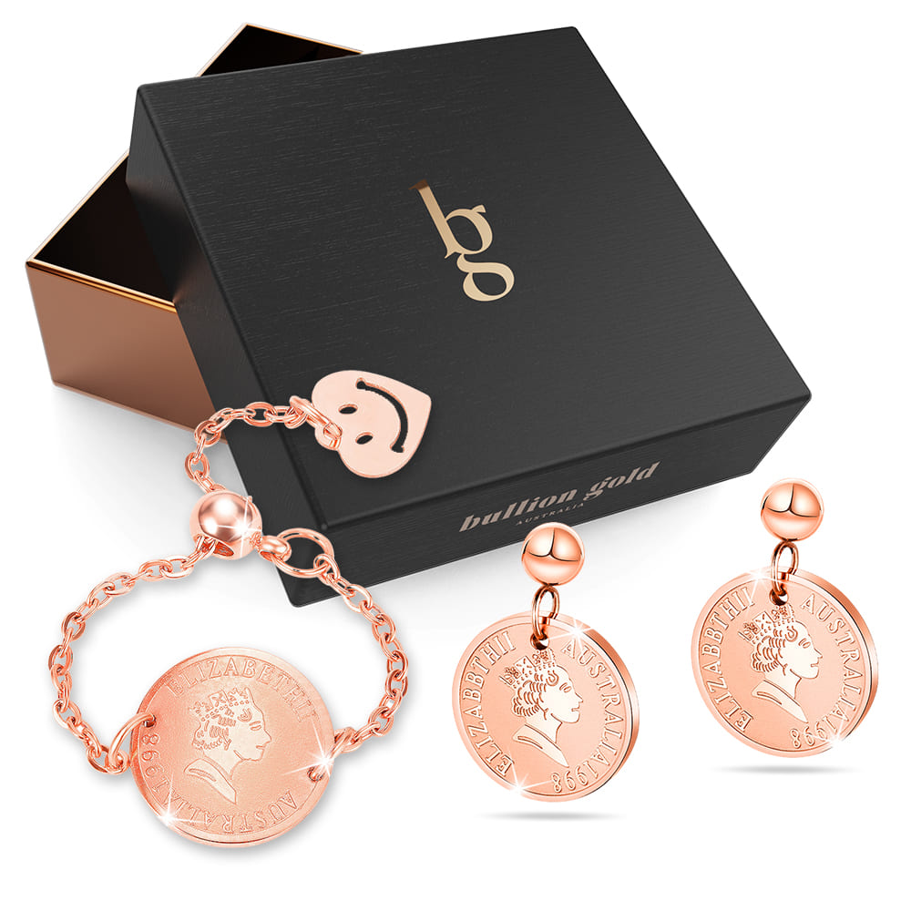 Boxed Queen Elizabeth Coins Earrings & Ring Set