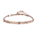 Boxed Sisters Forever Inscriptions Bar Bracelet & Fem Hammered Hoop Earrings Set in Rose Gold