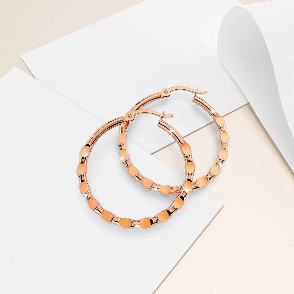 Boxed Sisters Forever Inscriptions Bar Bracelet & Fem Hammered Hoop Earrings Set in Rose Gold