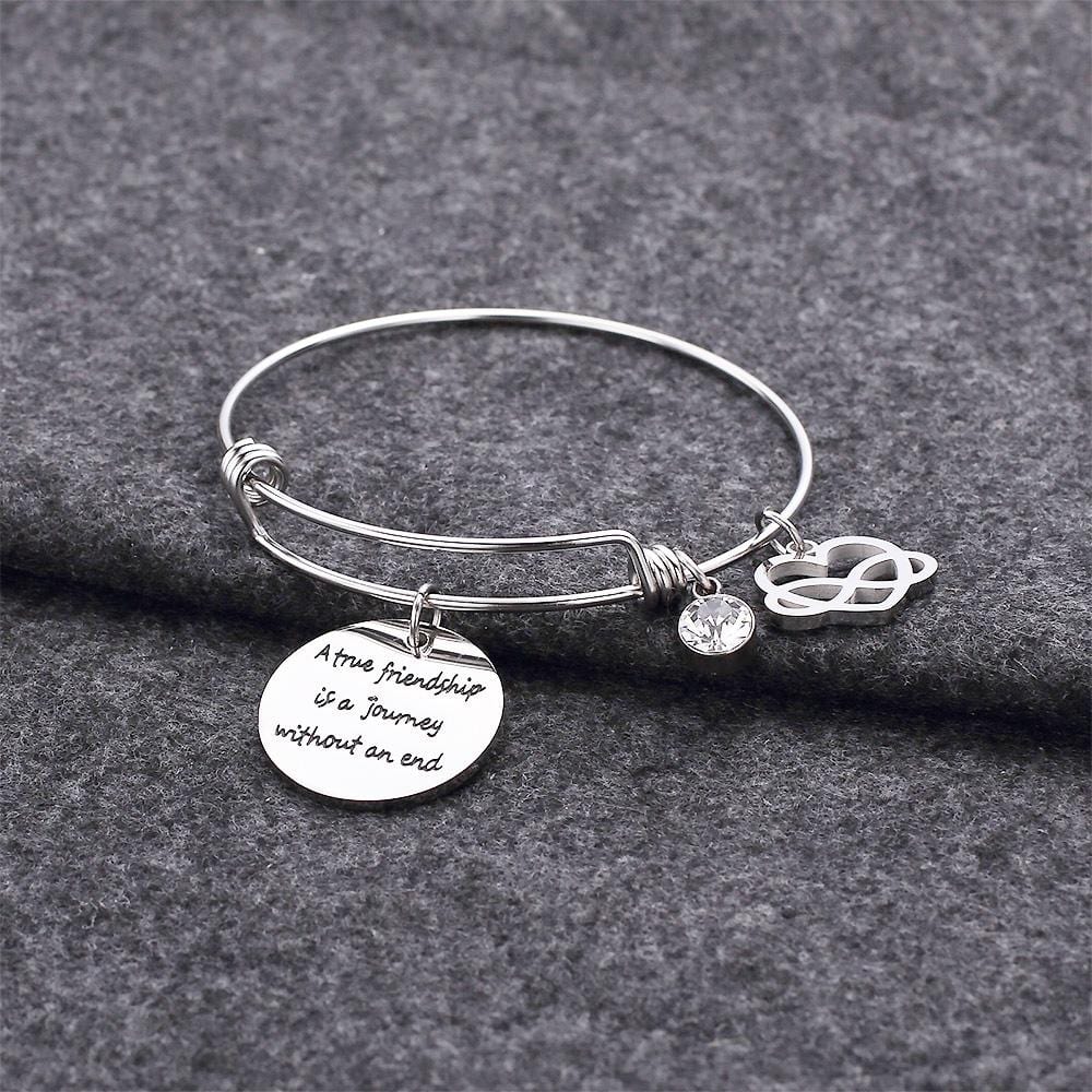 Boxed A True Friendship Inscriptions Adjustable Bracelet & Mini Barrel Loop Earrings Set in White Gold