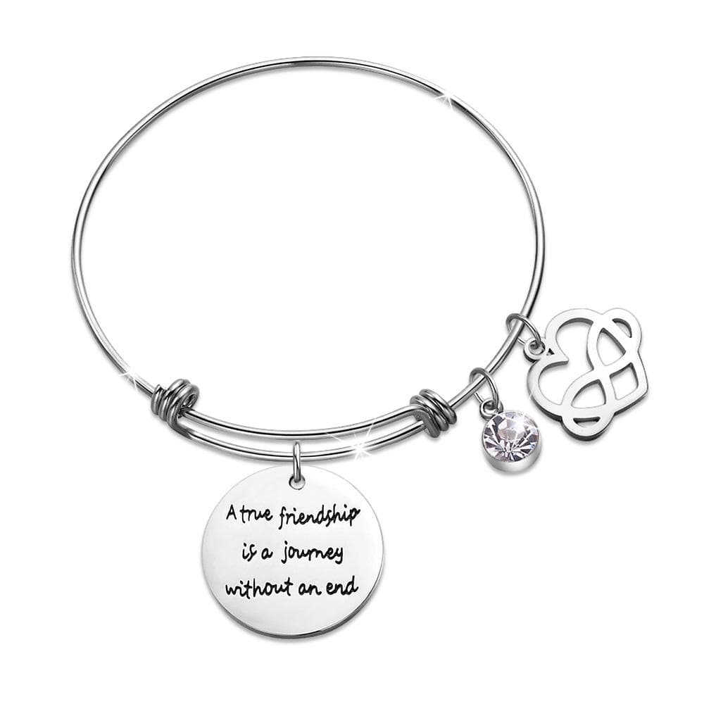 Boxed A True Friendship Inscriptions Adjustable Bracelet & Mini Barrel Loop Earrings Set in White Gold