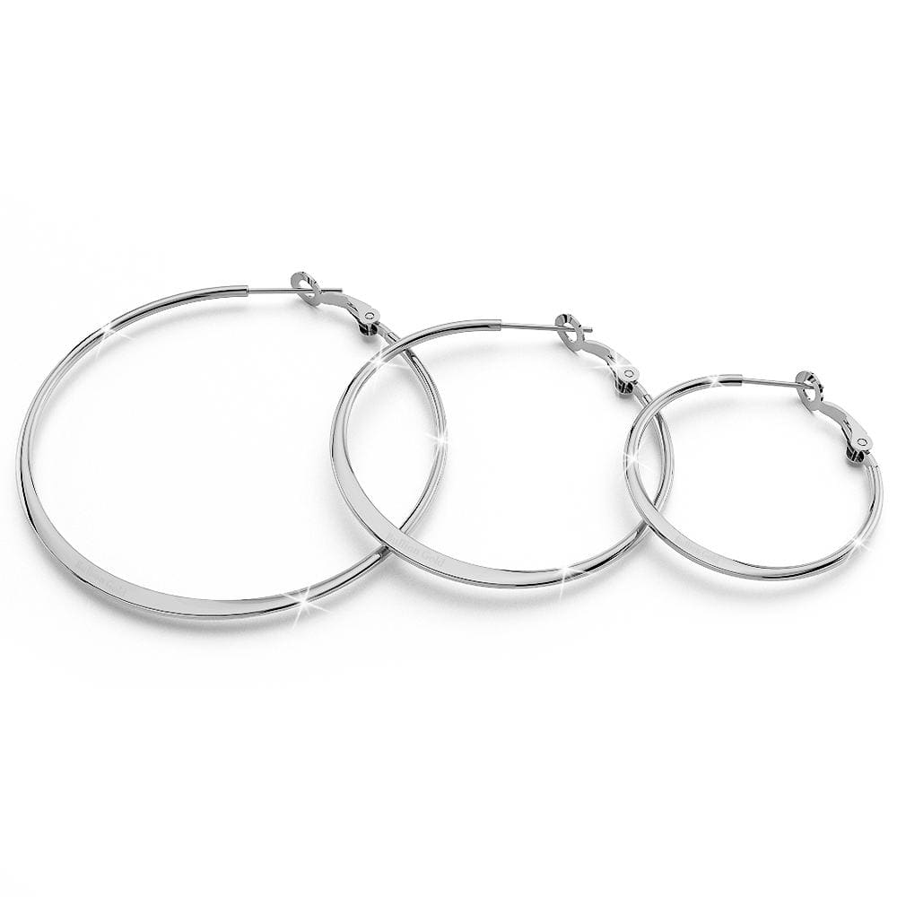 Boxed Mother's Love Inscriptions Bar Bracelet & Semi Flattened Hoop Earrings Set in White Gold