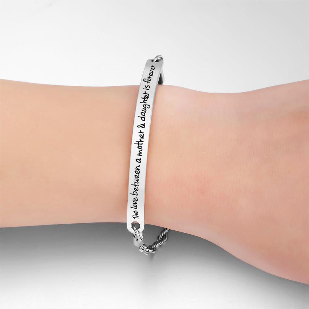 Boxed Mother's Love Inscriptions Bar Bracelet & Semi Flattened Hoop Earrings Set in White Gold