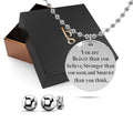 Boxed Brave Inscriptions Pendant Necklace Ball Stud Earrings Set