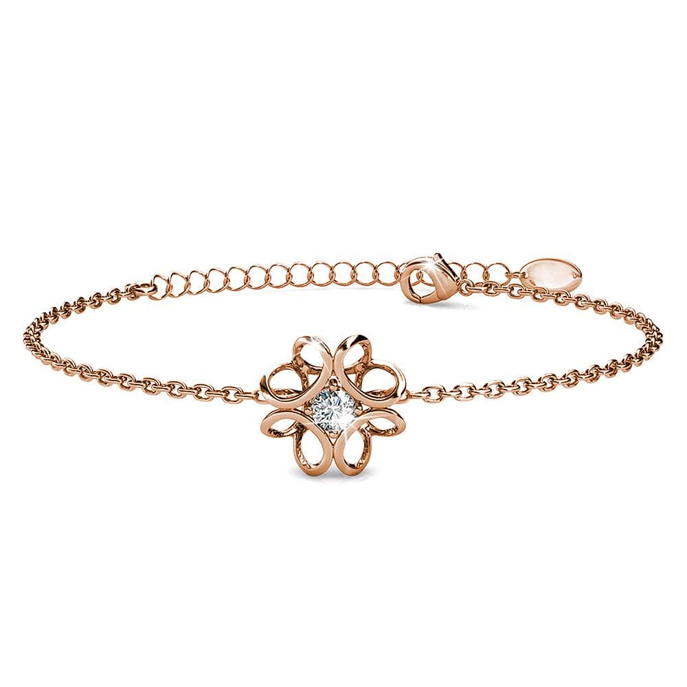Boxed Rose Gold Blooming Flower Bracelet & Daffodil Hologram Stud Earrings Embellished with Swarovski¬¨√Ü Crystals Set - Brilliant Co