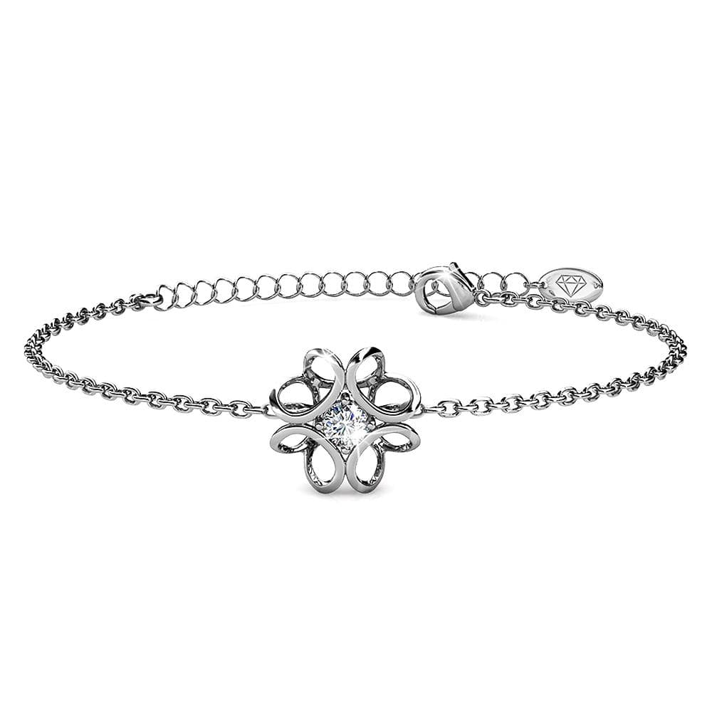 Boxed White Gold Blooming Flower Bracelet & Daffodil Hologram Stud Earrings Embellished with Swarovski¬¨√Ü Crystals Set - Brilliant Co