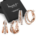 Boxed Rose Gold Double & Triple Link Hoop Earrings Embellished with Swarovski¬¨√Ü Crystals Set - Brilliant Co