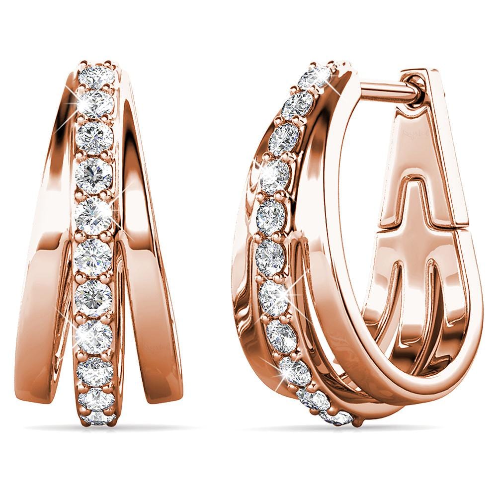 Boxed Rose Gold Double & Triple Link Hoop Earrings Embellished with Swarovski¬¨√Ü Crystals Set - Brilliant Co