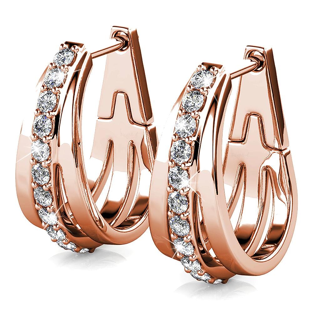 Boxed Rose Gold Double & Triple Link Hoop Earrings Embellished with Swarovski¬¨√Ü Crystals Set - Brilliant Co