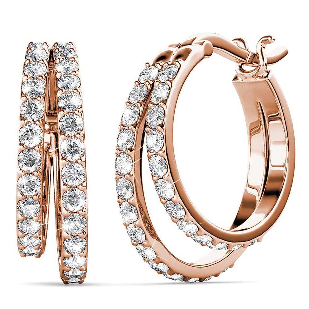 Boxed Rose Gold Double & Triple Link Hoop Earrings Embellished with Swarovski¬¨√Ü Crystals Set - Brilliant Co