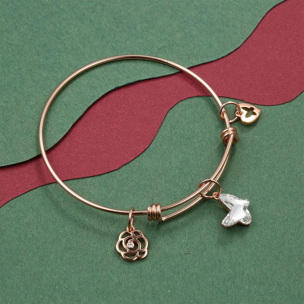 Boxed Rose Gold Butterfly Adjustable Bangle & Love Drop Earrings Embellished With Swarovski® Crystals Set